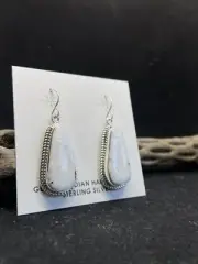 Handmade Navajo White Buffalo Sterling Silver Teardrop Earrings