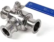 3-Way Ball Valve Stainless， Stainless Steel T/L Port 3 Way Pipe OD 19/25/32/38MM Ferrule Type 50.5mm Tri Clamp Ball Valve, 1pcs(L Port OD 25mm)