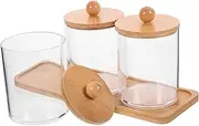 NOLITOY Jars Cotton Pad Swabs Jar Bamboo Lid for Bathroom Organizer Cotton Ball Holder