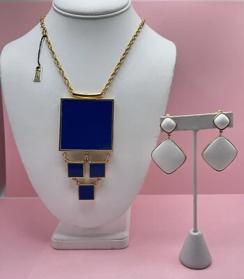 Vintage Crown Trifari Modernist Necklace & Earrings Old Stock NWT