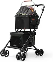 Pet Stroller Folding Stroller Double-Decker Pet Stroller Detachable Stroller Dog Stroller (Color : Black, Size : 54 * 48 * 96cm)