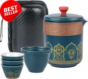 Portable Tea Set Ceramic Teapot 3 Cups Infuser Travel Kung Fu Teaware Blue