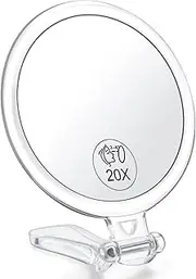 AMISCE 20x Magnifying Mirror, Travel Handheld Mirror - 2-Sided with 1X 20X Magnification Adjustable Handle, Portable, Small, Girl Women Mother's Gift