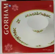 Gorham 12" Festive Holly Chip N Dip Serving Platter - New