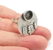 Pine Tree Mountain Blank Silver Ring Setting Cabochon Mounting Adjustable G26800