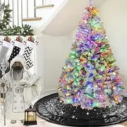 Ivarunner Black Tree Skirt, Sequin Christmas Tree Skirt 48 Inch, Gothic Glitter Xmas Black Christmas Tree Skirt for 7ft Tree - Double Layers Tree Skirt for Halloween Christmas Decorations