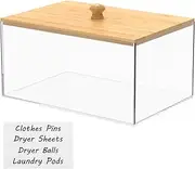 Dryer Sheet Holder Acrylic Dryer Sheet Holder Container with Bamboo Lid Acrylic Tissue Box Dryer Sheet Container Clear Dryer Sheet Dispenser Rectangular for Storage Fabric Sheet Dryer Balls