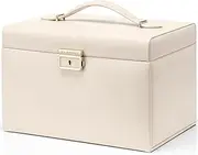 Vlando Jewelry Box for Women,Jewelry Organizer Box with Locked, Mirrored, 3 Drawer for Necklace Ring Earring Organizer,- Apricot White