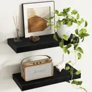 Deep Floating Shelves - 16" W x 9" D x 1.6" H Rustic Black Wall Shelf - Wall
