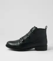 New Django & Juliette Chillsy Black Tumble Leather Ankle Boots Womens Shoes