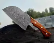 AB CUTLERY CUSTOM HANDMADE DAMASCUS CLEVER KNIFE HANDLE BY WOOD