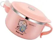 1Pc Cartoon Bowl Double Insulated Stainless Steel Eating Bowl Heat Resistant and Easy to Clean for Rice and Desserts Pink Cat Design