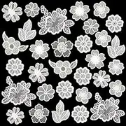 30 PCS Lace Applique Embroidery Flowers Leaf Sew Iron On Patch, Organza Patches for Wedding Bridal Dress Sewing Craft DIY Clothes Hair Ornaments (White)