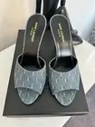 Saint Laurent YSL 39 Denim Jeans Monogram Mule Slide Sandals Heels New With Box!