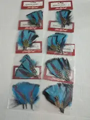 Vintage Jewelry Feathers Craft Blue, Black, Red 8 Sets Of 3
