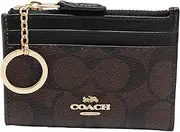 [Coach] Signature C Mini Skinny ID and Coin Case with Attached Key Ring (Brown/Black/Gold), Gold, Brown, Black, Compact" Or "Minimalist