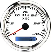 SKMWLMRAJ 85mm Car Boat Tacho Sensor Marine Tacho Meter with LCD Hourmeter 3000 4000 6000 8000 RPM Tachometer 12V/24V with Red Backlight Automobile Tachometer(3000RPM WS)