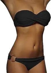 [Generic] Women Two Piece Swimsuits High Waisted Bikini Set Tummy Control Bathing Suits Knot Twist Cutout Swimwear