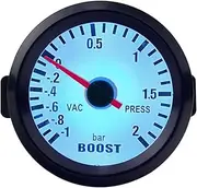 TYZYAGPGNL Car Gauge 2" 52mm Bar Turbo Boost Gauge -1~2 Bar / -30~30 PSI Vacuum Press Meter for Auto Blue Light Black Rim 12V Automotive Voltage Boost Meter(BAR)