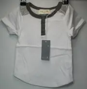 Miki Miette Baby Henley Crew Neck Tee Shirt White 3m