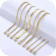 [Adramata] Set of 6 Men's Stainless Steel Necklaces, Cuban Link, Rope, Box, Figaro, Herringbone and Braided Chains, Length 40/45/50/55/60 cm, Silver Chain/Gold Chain Men Women Jewellery, 50CM, Stainless