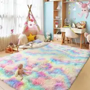 Fluffy Colorful Rainbow Rug 5 x 7, Plush Area Rugs for Bedroom Living Room, L...