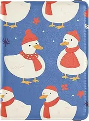 [Amooorous] Cartoon White Cute Duck Navy Blue Leather decorative Passport Holder Cover Wallet Vaccine Case Protector Cover Passport Holder Lightweight, Cartoon white cute duck navy blue, 1 size