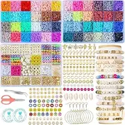 Clay Beads for Jewellery Making Kit, 18000Pcs Craft Kits - 56 Colors 3 Boxes Flat Round Polymer Clay Beads with Pendant Charms Kit Letter Beads, Bracelet Making Kit for Girls, Teens, Kids and Adults