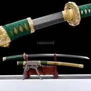 Japanese Tachi Damascus Folded Steel Samurai Full Tang Sword Brass Tsuba Sharp.