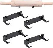 Horizontal Rolling Pin Wall Mount Holder Rolling Pin Display Rack Hook Hanger Storage, Black Pack of 4
