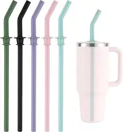 5pcs Press in Straw Replacement for Hydro Flask Travel Tumbler 40/32/28/20oz, BPA Free Reusable Silicone Straws for Hydroflask Water Bottle Lid Accessory Parts (Five Colors)