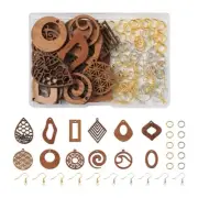 1 Box Rhombus Teardrop Walnut Wood Pendants DIY Geometry Drop Earring Making Kit