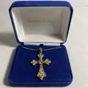 New Camrose & Kross Jackie Kennedy Goldtone Crystal Savoy Cross Pendant Necklace