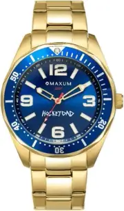 Maxum Men'S Unhinged – Hockey Dad Limited Edition, Gold Case, Blue Dial, Gold Br