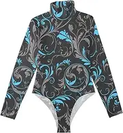 [voucong] Turquosie Black Turquosie long sleeve Sexy Tops for Women Going Out Womens Shapewear Bodysuit Sexy Tops for Women High-Neck Medium size, Turquosie Black Turquosie