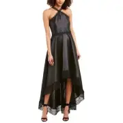 NEW Monique Lhuillier ML Evening Hi-Low Black Mikado Gown 8 $850