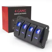 BUNKER INDUST 4 Gang Rocker Switch Aluminum Panel with Blue LED Light Waterpr...