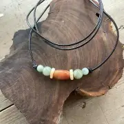 Authentic Natural Rainbow Jade Necklace on Soft Leather Strap