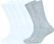 [AJ DEZINES] Cotton Cushion Crew Socks for Women Pack of 3 Pairs, 2 White, 1 Grey