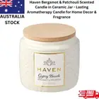 Haven Bergamot & Patchouli Scented Candle in Ceramic Jar - Clean-Burning Soy Wax