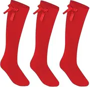 [COSHAL] Girls Knee High School Socks Cotton Socks with Fluffy Ribbons Bow Back to School Socks Uniform Party Wear Socks Kids Long Socks