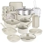 20 Piece Beige Speckle Nonstick Cookware Set Pots Pans and Bakeware Complete Set
