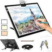 Zocelight Rechargeable A3 Light Pad for Diamond Painting,Tracing Light Box with Stand and clip,3 Colors Stepless Dimmable and 6 Levels of Brightness light board for Artists,Drawing,Sketching,Animation