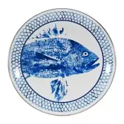 Golden Rabbit Fish Camp Pattern 12.5" Enamelware Charger Serving Plate