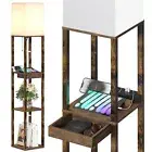 SUNMORY Floor Lamp with Shelves, Modern Dimmable Standing Lamp with Drawer & ...