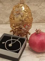 POMEGRANATE FABERGE egg Jewelry Box Jewelry SET HANDMADE 24k GOLD 10ct Diamonds