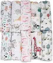 FENSILO Muslin Cloths, Muslin Nappies, Pack of 10, 70 x 80 cm, Fabric Nappies, Made in The EU, Tested for Harmful Substances, Burp Cloths, Baby Girl Boy Cloth