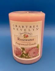 Vtg Crabtree and Evelyn Rosewater Fragranced Pink Candle 35 Hours Burn Time