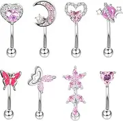 [OIDEA] 7PCS Eyebrow Piercing Jewelry: 16G Stainless Surgical Steel Curved Barbell Rook Eyebrow Rings Vertical Labret Lip Ring Cartilage Daith Surface Tragus Piercing Jewelry for Women Men