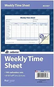 Adams Time Sheet, 9 x 5.5 Inch, Weekly Format, 2-Part, Carbonless, 100-Pack, White, Canary (NC9507)